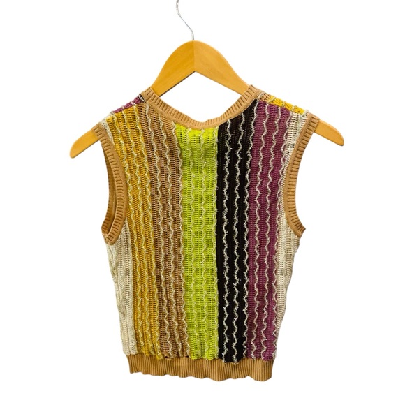 Anthropologie Eva Franco Crewneck Sweater Vest 3D Knit Crop Womens Striped - Picture 6 of 9